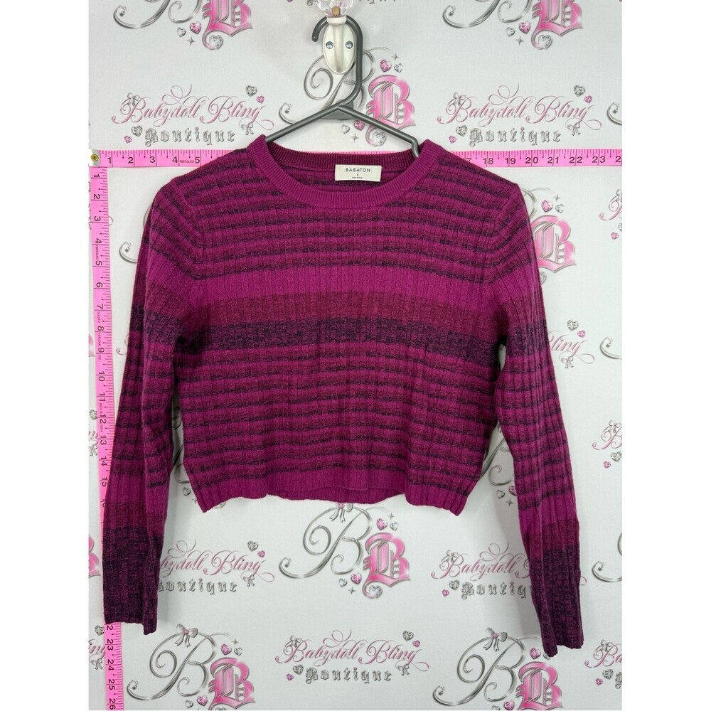 Babaton crop sweater wool Magenta & Dark Berry Striped Crewneck Sweater